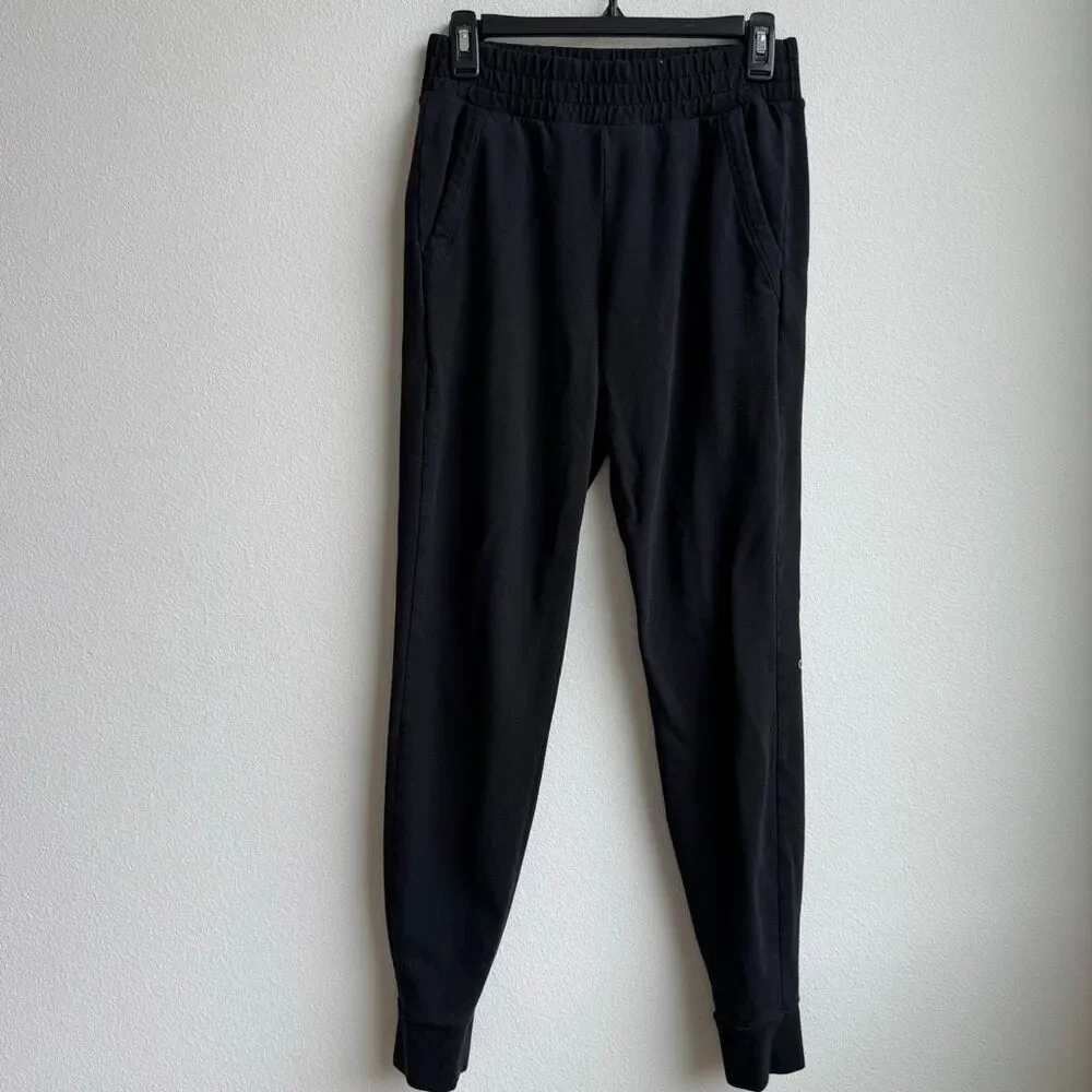Alo Women Sweatpant Medium? Black Drawstring Waist Modal Athleisure Jogger Logo